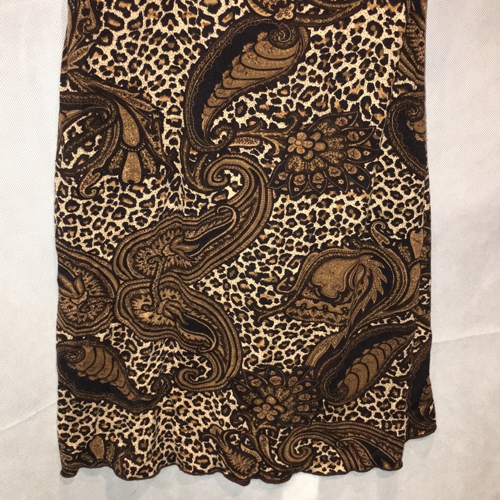 Joseph Ribkoff Brown Paisley And Leaopard Print V-Neck 3/4 sleeve Dress | 6 - Picture 8 of 8